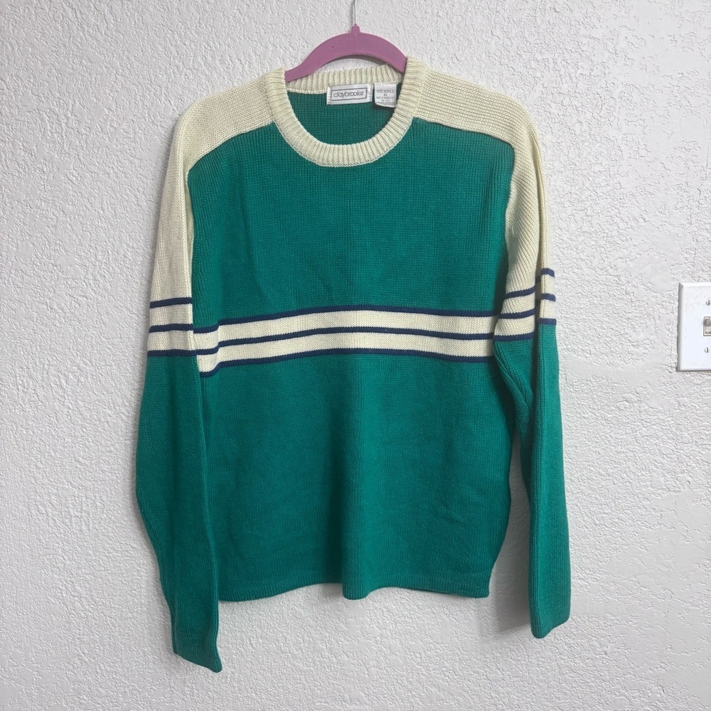 Vintage Claybrooke Striped Sweater — Green & Cream Retro Knit — Men’s XL